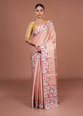 Pink Tussar Silk Saree With Blouse Piece
