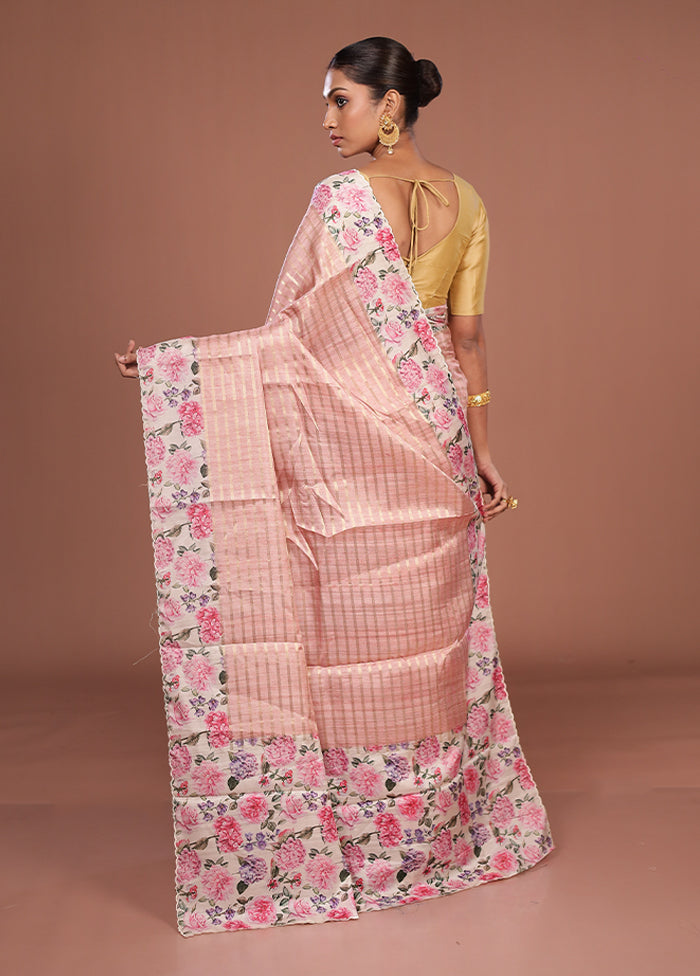 Pink Tussar Silk Saree With Blouse Piece