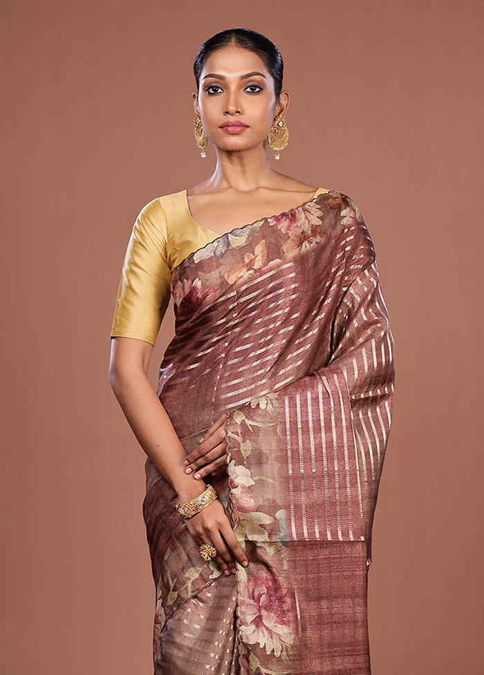 Brown Tussar Silk Saree With Blouse Piece