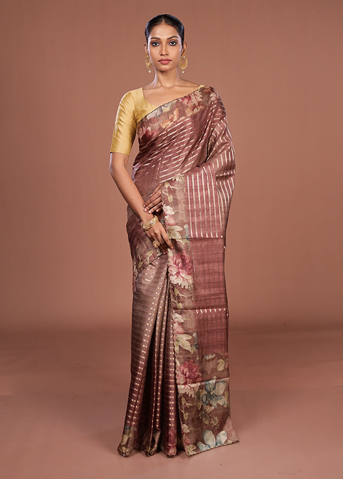 Brown Tussar Silk Saree With Blouse Piece