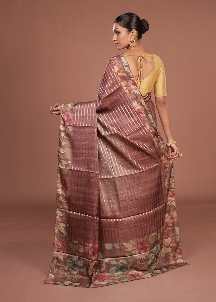 Brown Tussar Silk Saree With Blouse Piece