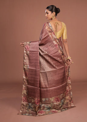Brown Tussar Silk Saree With Blouse Piece