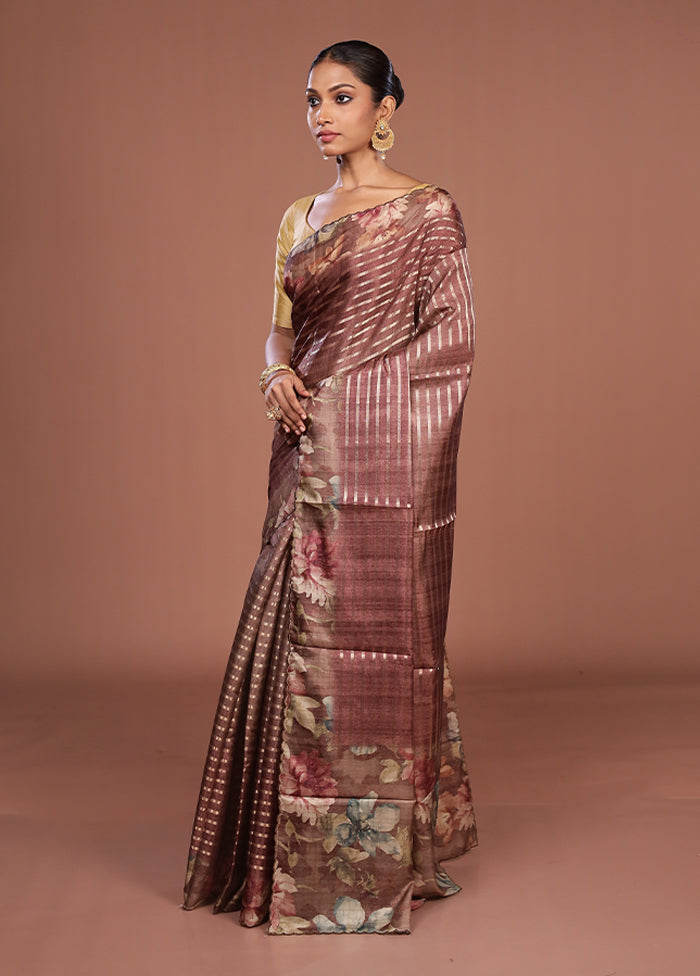 Brown Tussar Silk Saree With Blouse Piece
