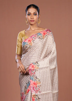 Cream Tussar Silk Saree With Blouse Piece