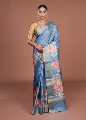 Blue Tussar Silk Saree With Blouse Piece