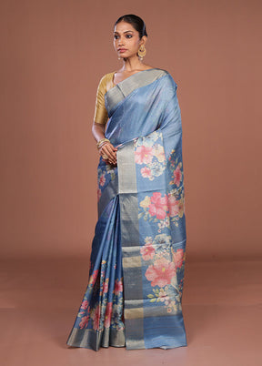 Blue Tussar Silk Saree With Blouse Piece