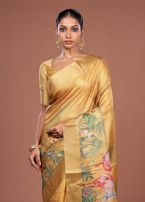 Yellow Tussar Silk Saree With Blouse Piece