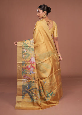 Yellow Tussar Silk Saree With Blouse Piece