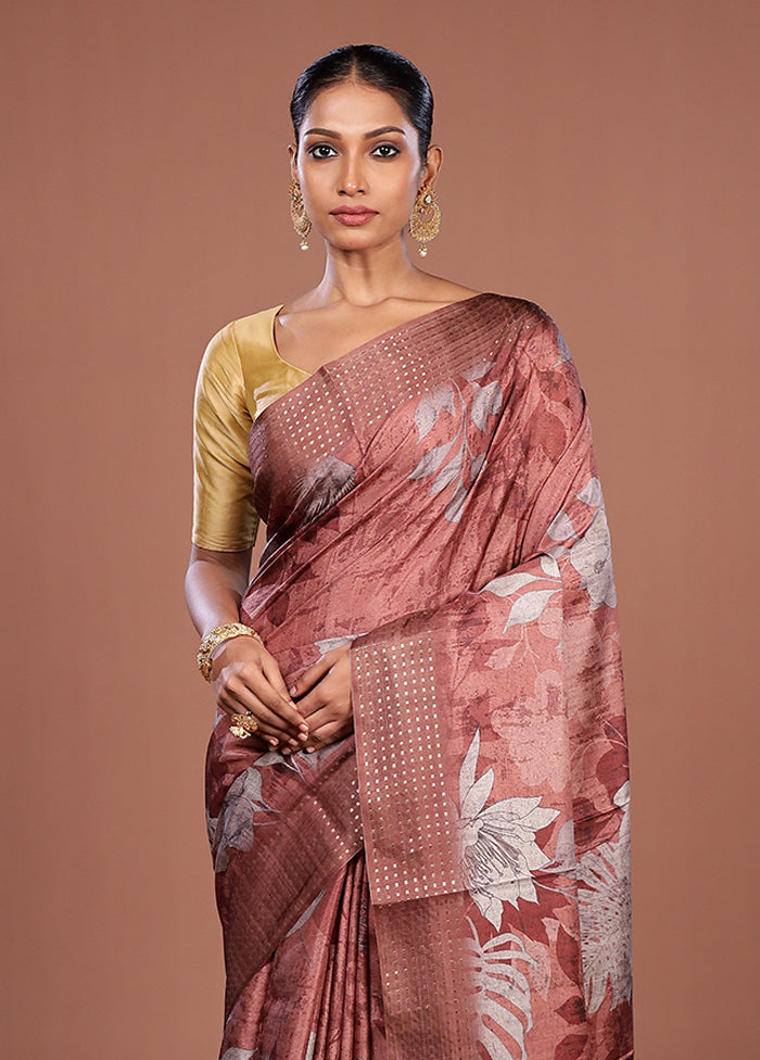 Grey Tussar Silk Saree With Blouse Piece
