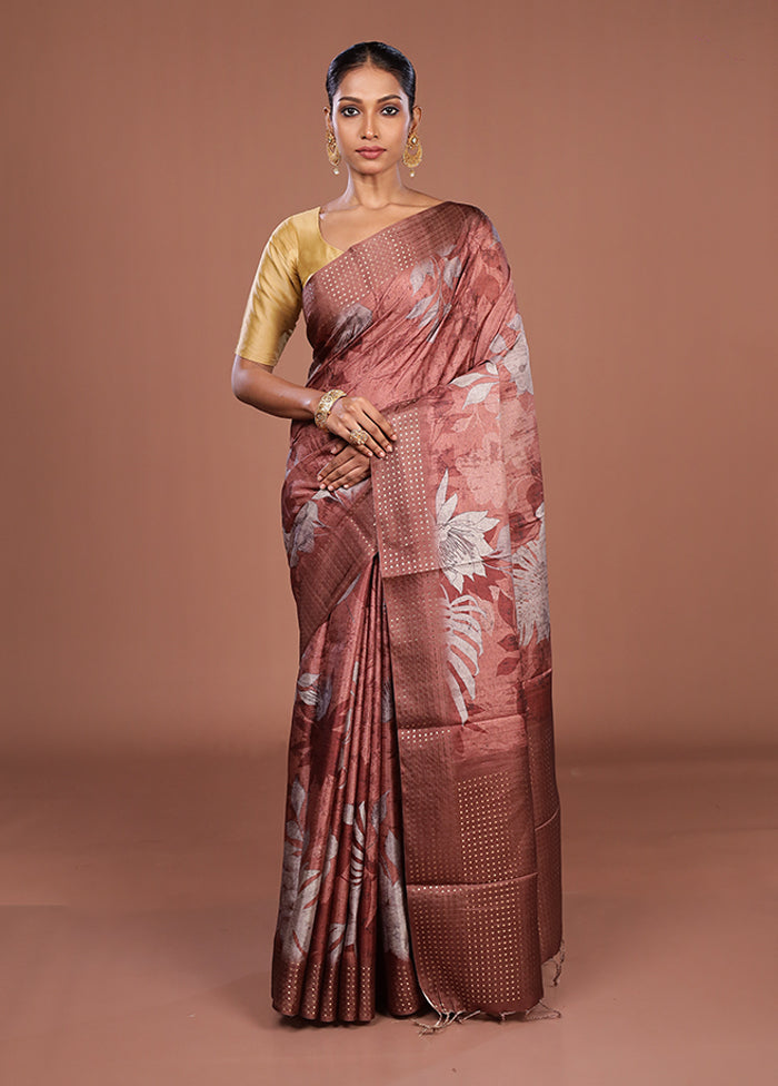 Grey Tussar Silk Saree With Blouse Piece