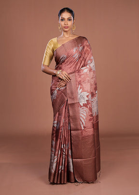 Grey Tussar Silk Saree With Blouse Piece
