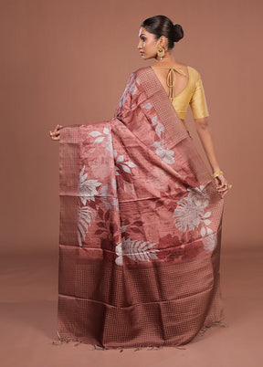 Grey Tussar Silk Saree With Blouse Piece