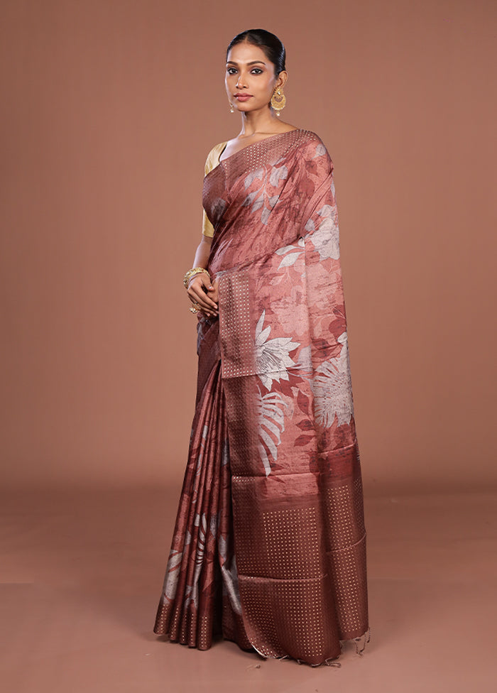 Grey Tussar Silk Saree With Blouse Piece