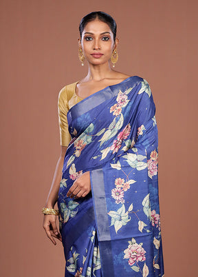 Blue Tussar Silk Saree With Blouse Piece