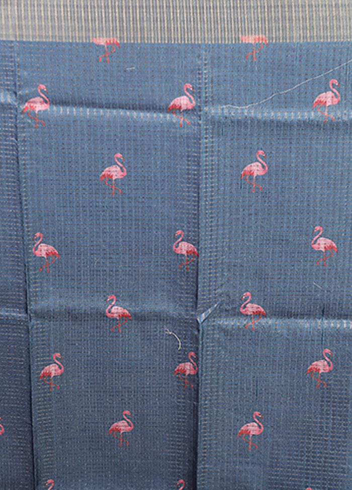 Blue Tussar Silk Saree With Blouse Piece