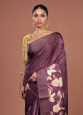 Purple Tussar Silk Saree With Blouse Piece