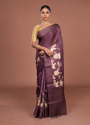 Purple Tussar Silk Saree With Blouse Piece