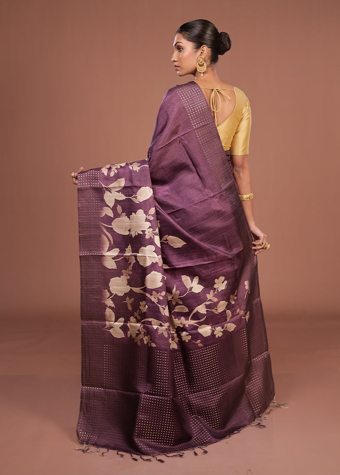 Purple Tussar Silk Saree With Blouse Piece