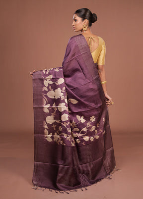 Purple Tussar Silk Saree With Blouse Piece
