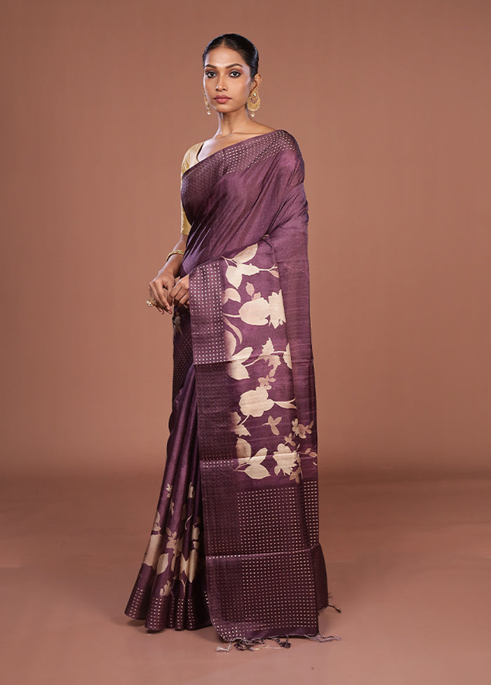 Purple Tussar Silk Saree With Blouse Piece