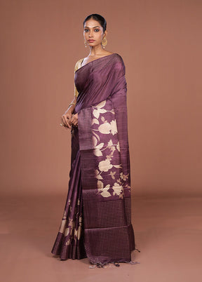 Purple Tussar Silk Saree With Blouse Piece