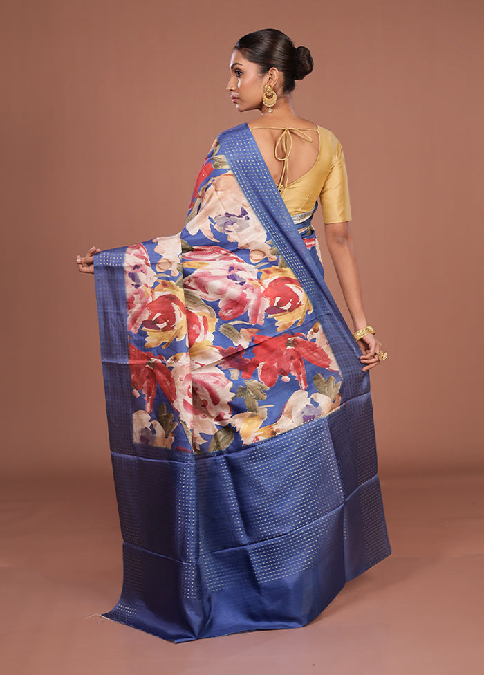 Blue Tussar Silk Saree With Blouse Piece