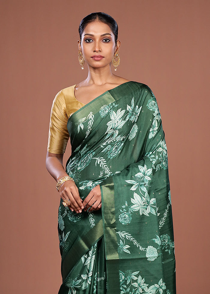 Green Tussar Silk Saree With Blouse Piece