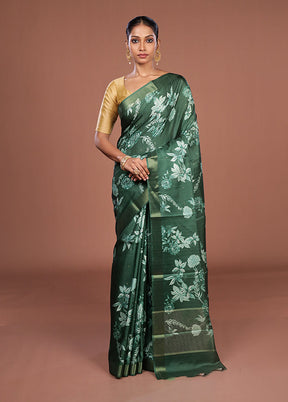 Green Tussar Silk Saree With Blouse Piece