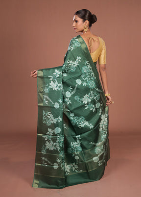 Green Tussar Silk Saree With Blouse Piece