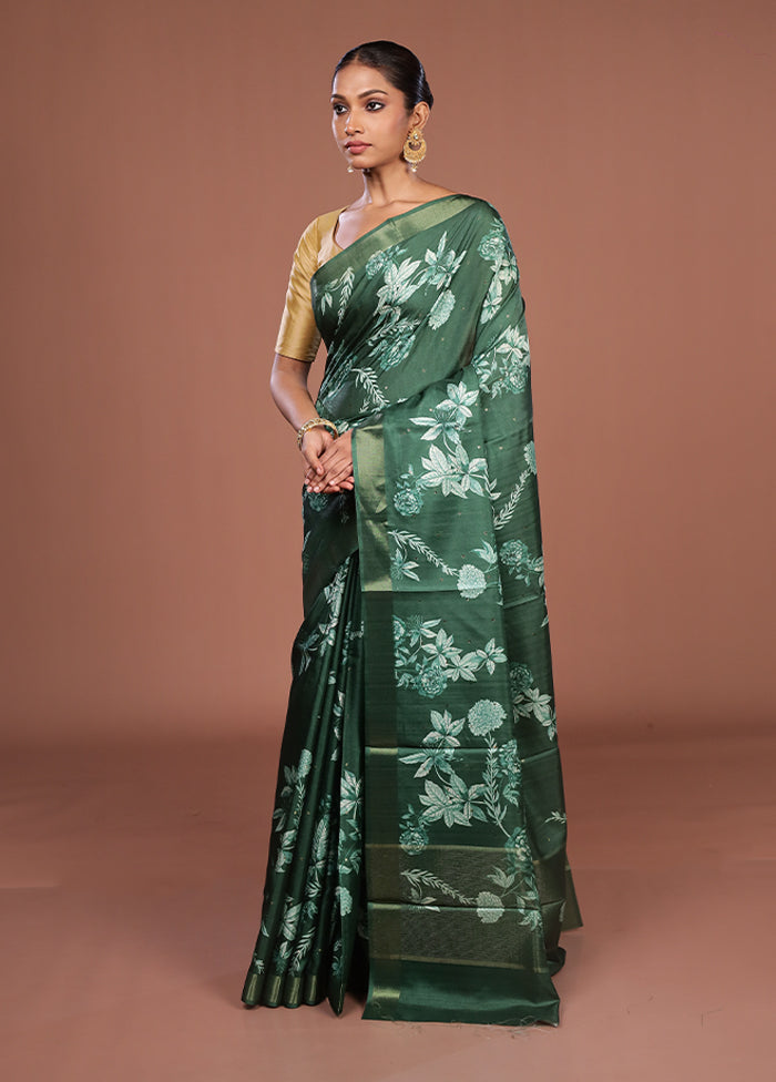 Green Tussar Silk Saree With Blouse Piece