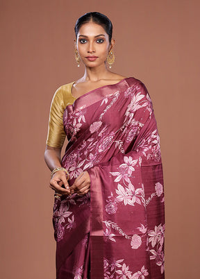 Purple Tussar Silk Saree With Blouse Piece