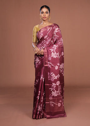 Purple Tussar Silk Saree With Blouse Piece