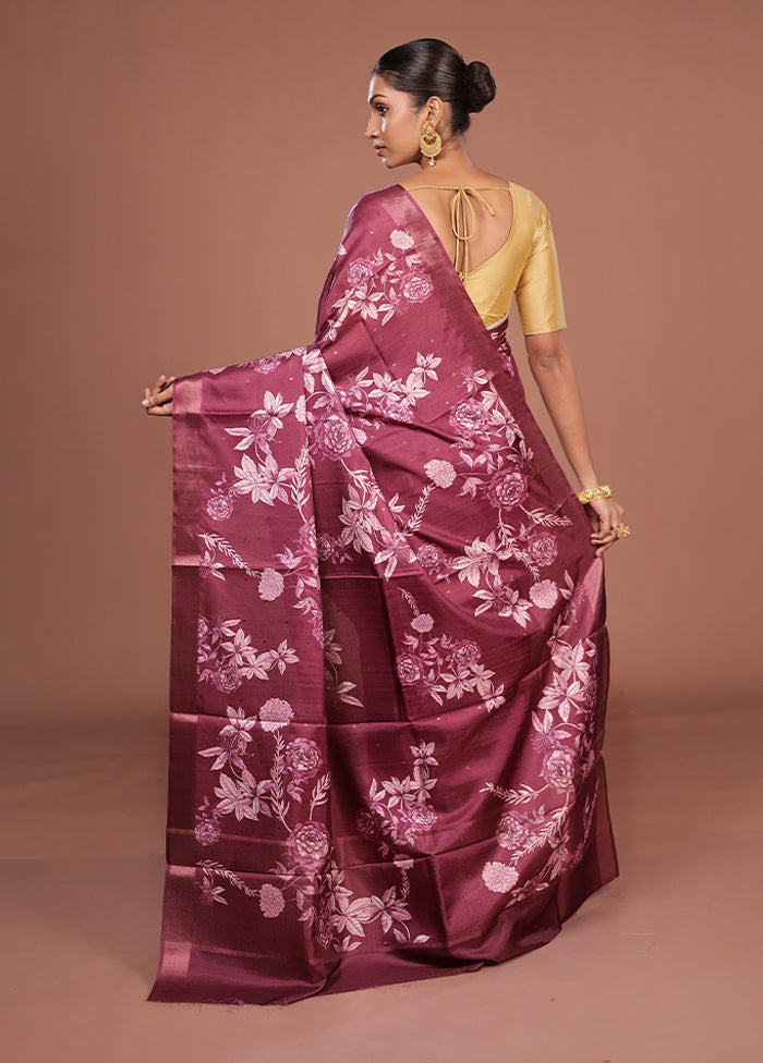 Purple Tussar Silk Saree With Blouse Piece