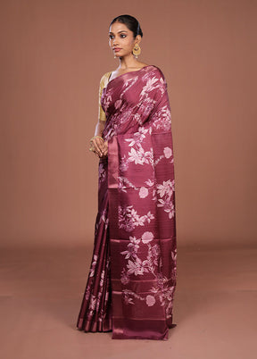 Purple Tussar Silk Saree With Blouse Piece