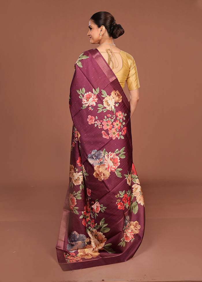Purple Tussar Silk Saree With Blouse Piece