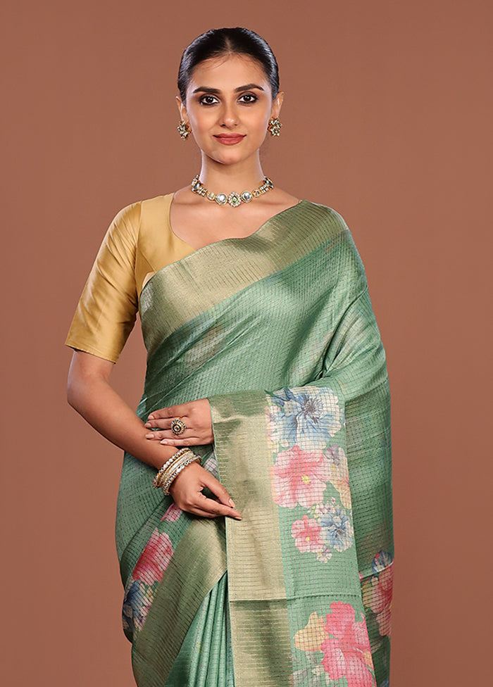 Green Tussar Silk Saree With Blouse Piece