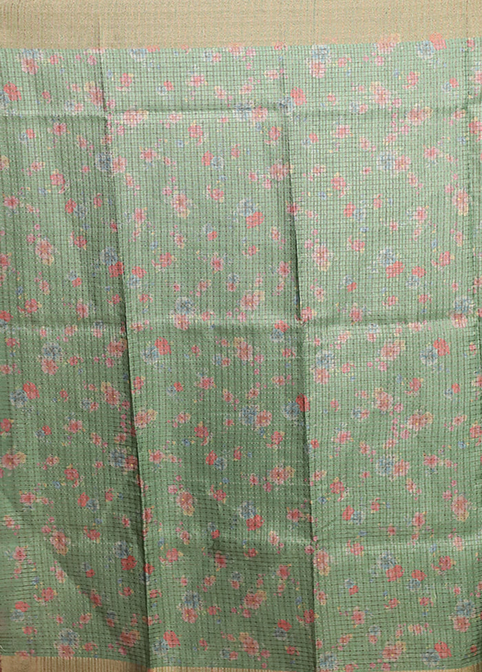 Green Tussar Silk Saree With Blouse Piece