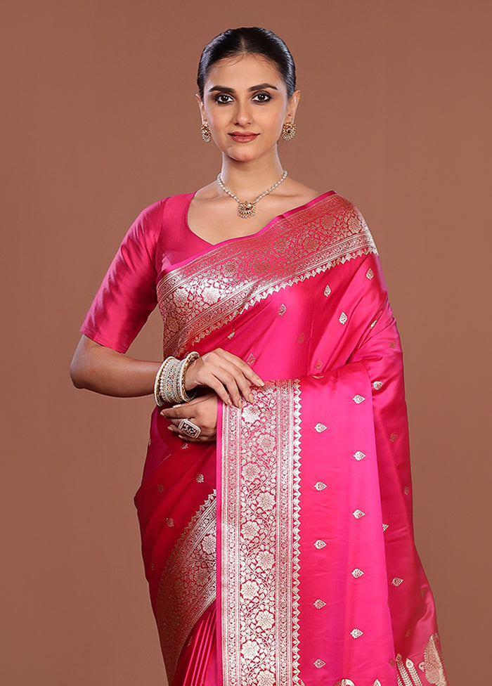 Pink Banarasi Silk Saree With Blouse Piece