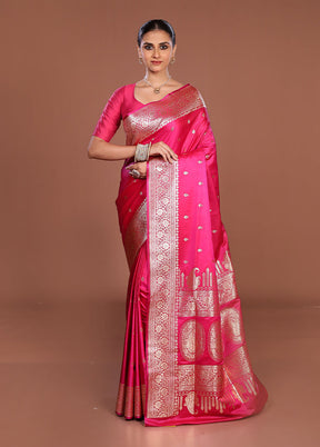 Pink Banarasi Silk Saree With Blouse Piece