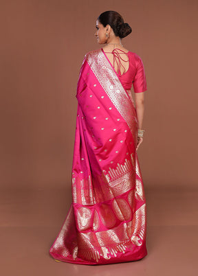 Pink Banarasi Silk Saree With Blouse Piece