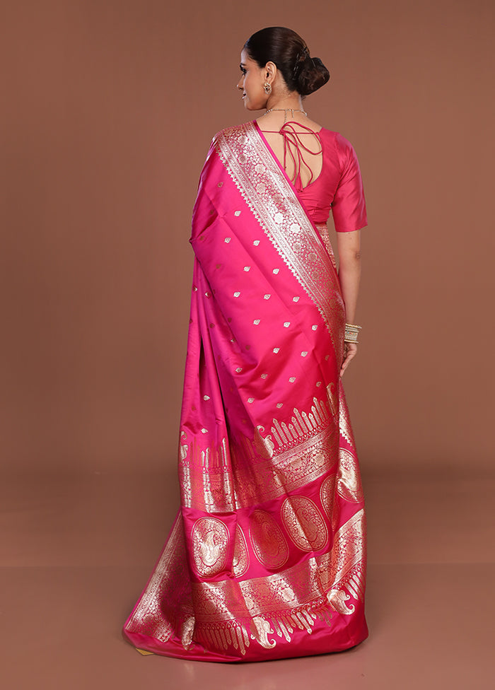 Pink Banarasi Silk Saree With Blouse Piece