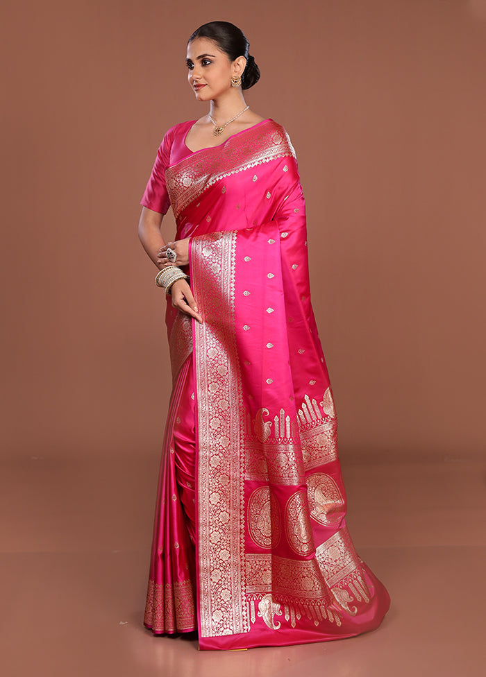 Pink Banarasi Silk Saree With Blouse Piece