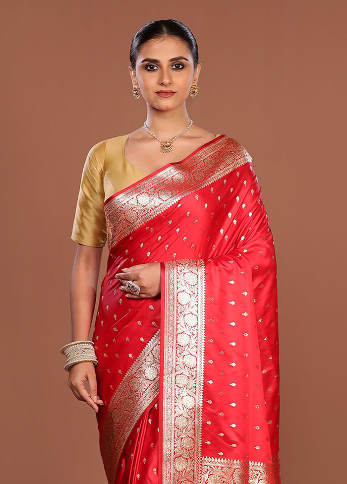 Red Banarasi Silk Saree With Blouse Piece
