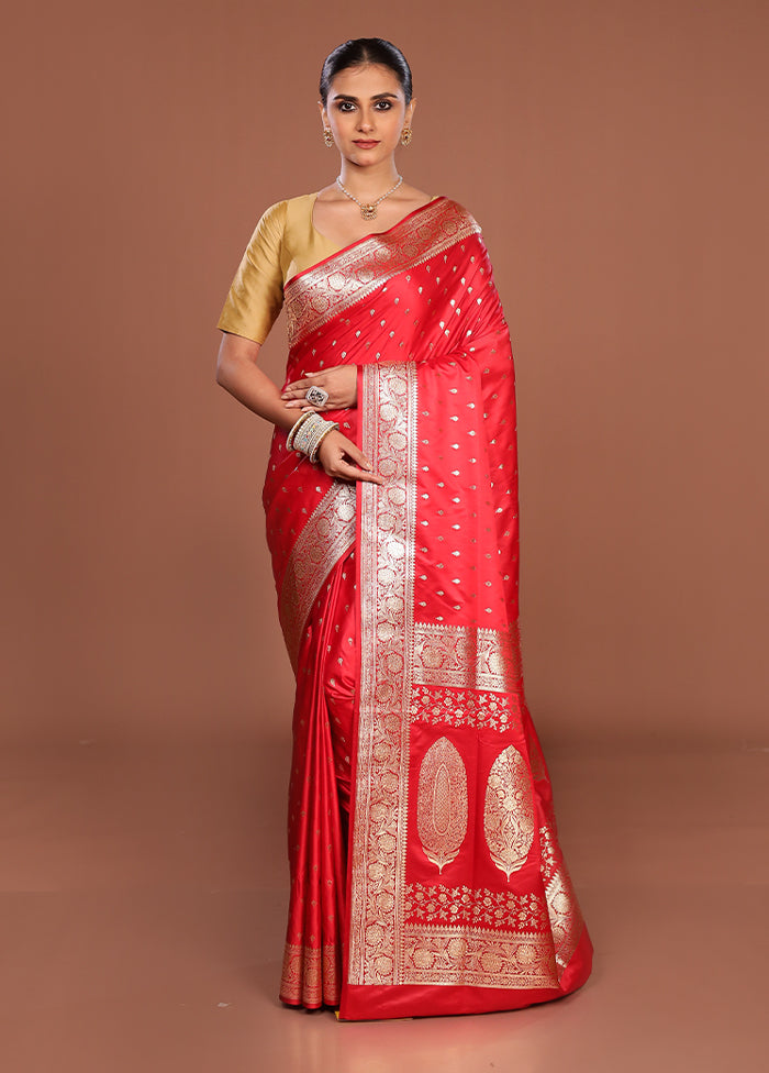 Red Banarasi Silk Saree With Blouse Piece