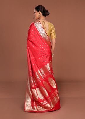 Red Banarasi Silk Saree With Blouse Piece