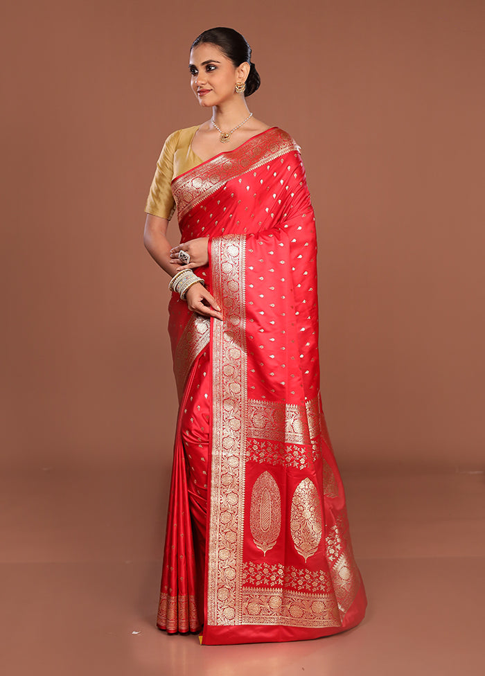 Red Banarasi Silk Saree With Blouse Piece