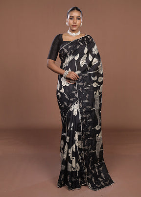 Black Tussar Silk Saree With Blouse Piece