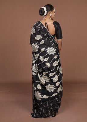 Black Tussar Silk Saree With Blouse Piece