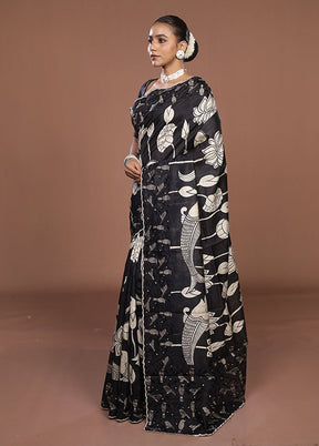 Black Tussar Silk Saree With Blouse Piece