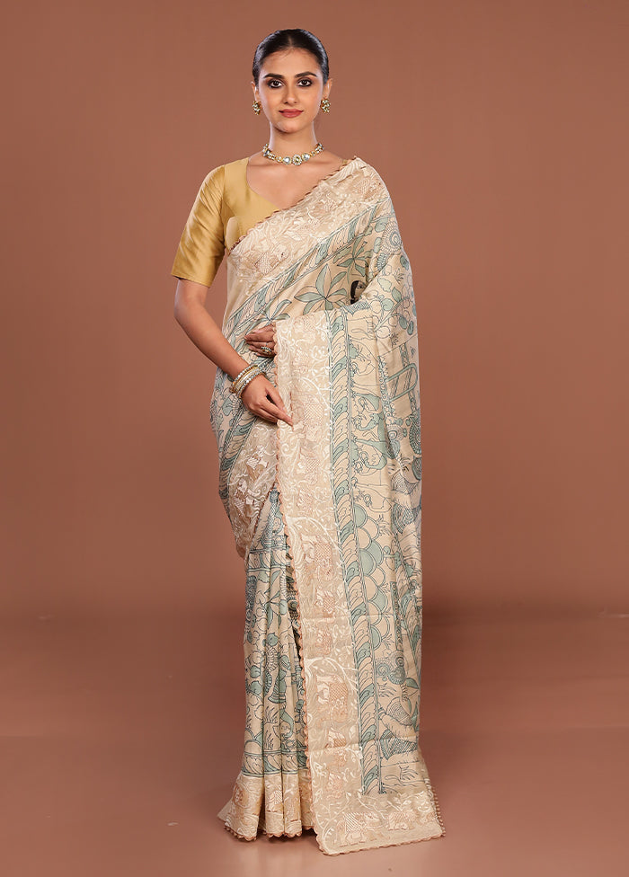 Cream Tussar Silk Saree With Blouse Piece